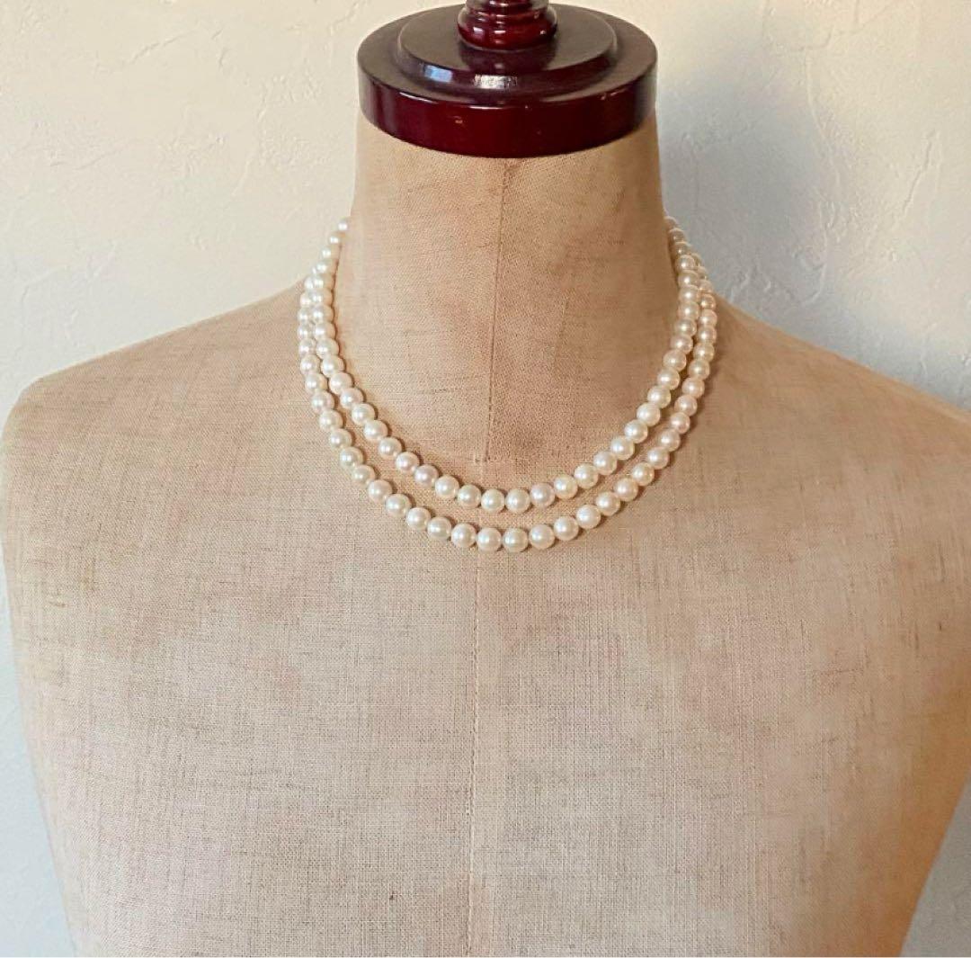 SILVER あこや真珠　パール　2連ネックレス チャーム　結婚式　入学式