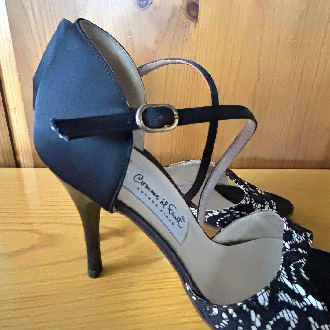 コムイルフォー アルゼンチンタンゴシューズ　オープントゥ 黒レース 38