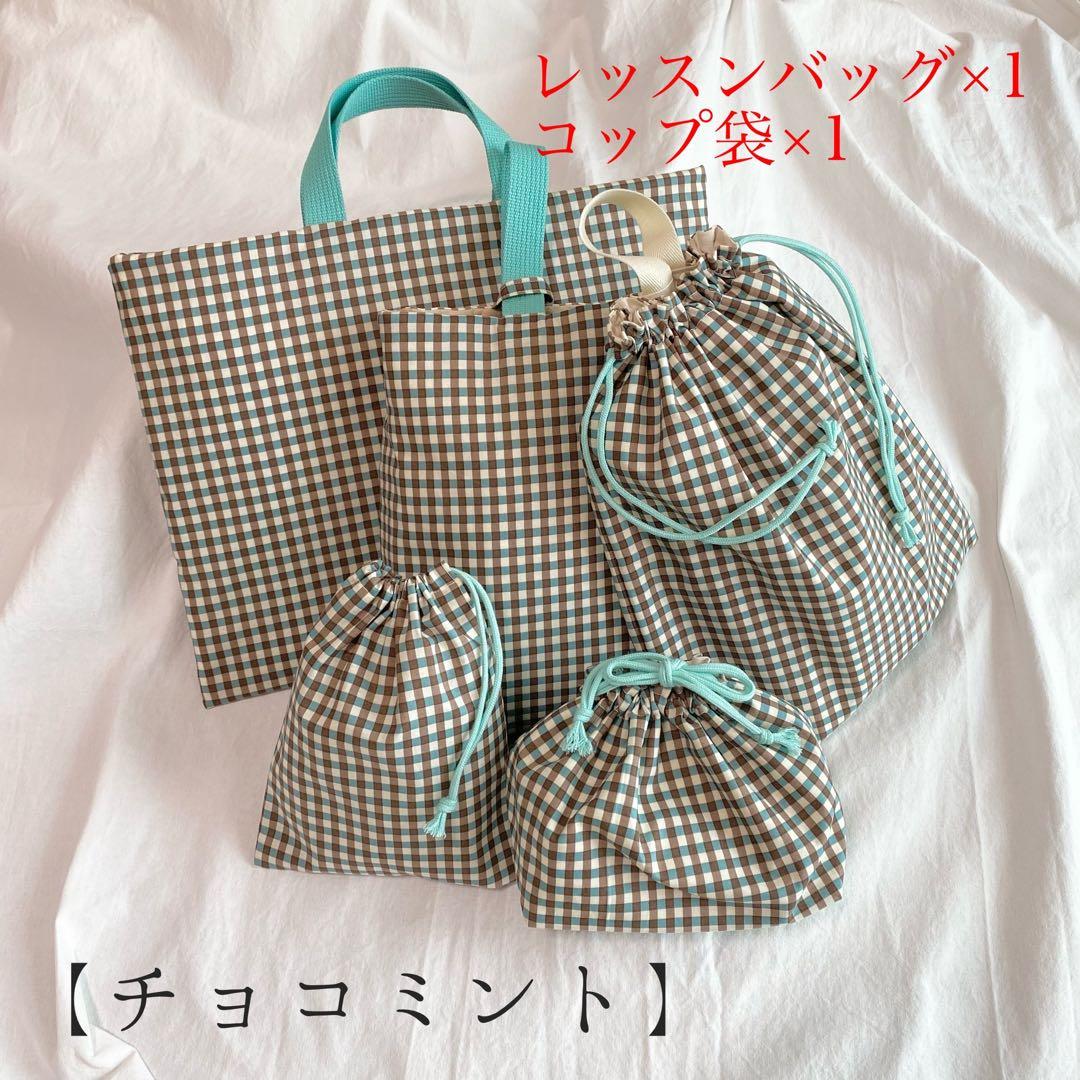 レッスンバッグ×2 コップ袋×2 お着替え袋×2 / チョコミント、ミントプラム