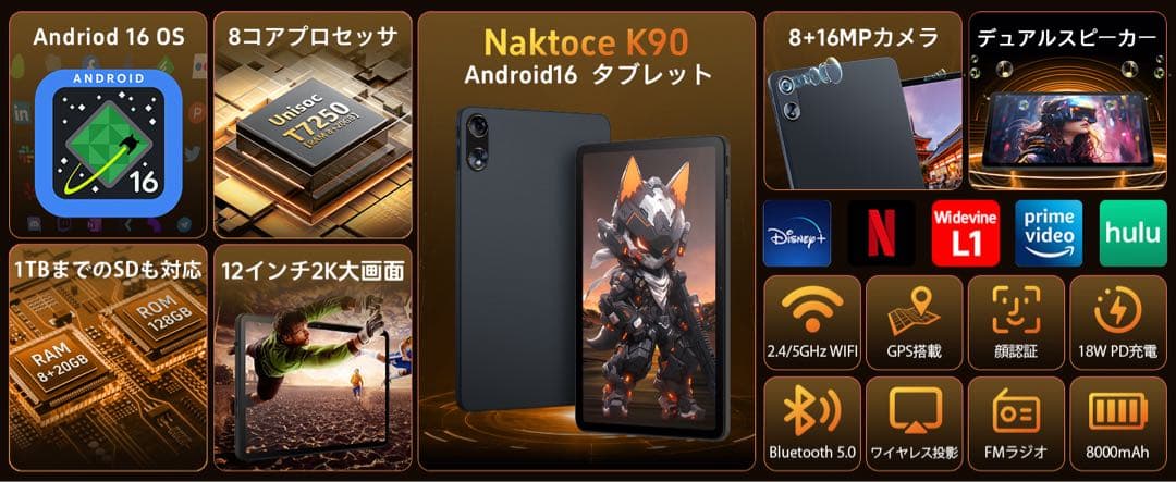 Android 16 タブレット 12インチ⭕️GPS搭載 顔認識