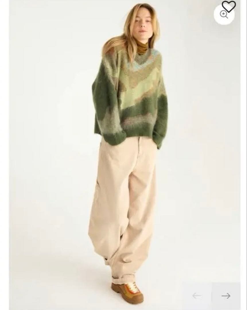 cotelac オリーブグリーン カモフラ Vネックセーター