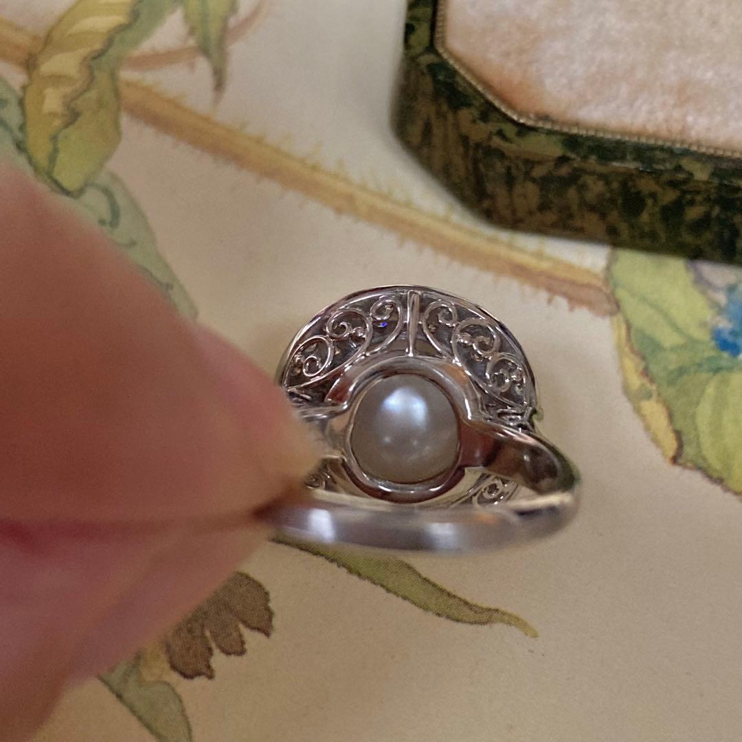 昭和初期　pm900 白蝶パール　ダイヤモンド　昭和レトロ　指輪　リング
