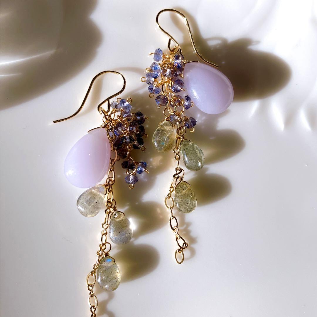 55◆グリーンオパール×エチオピアオパール×トパーズピアス✧14kgf