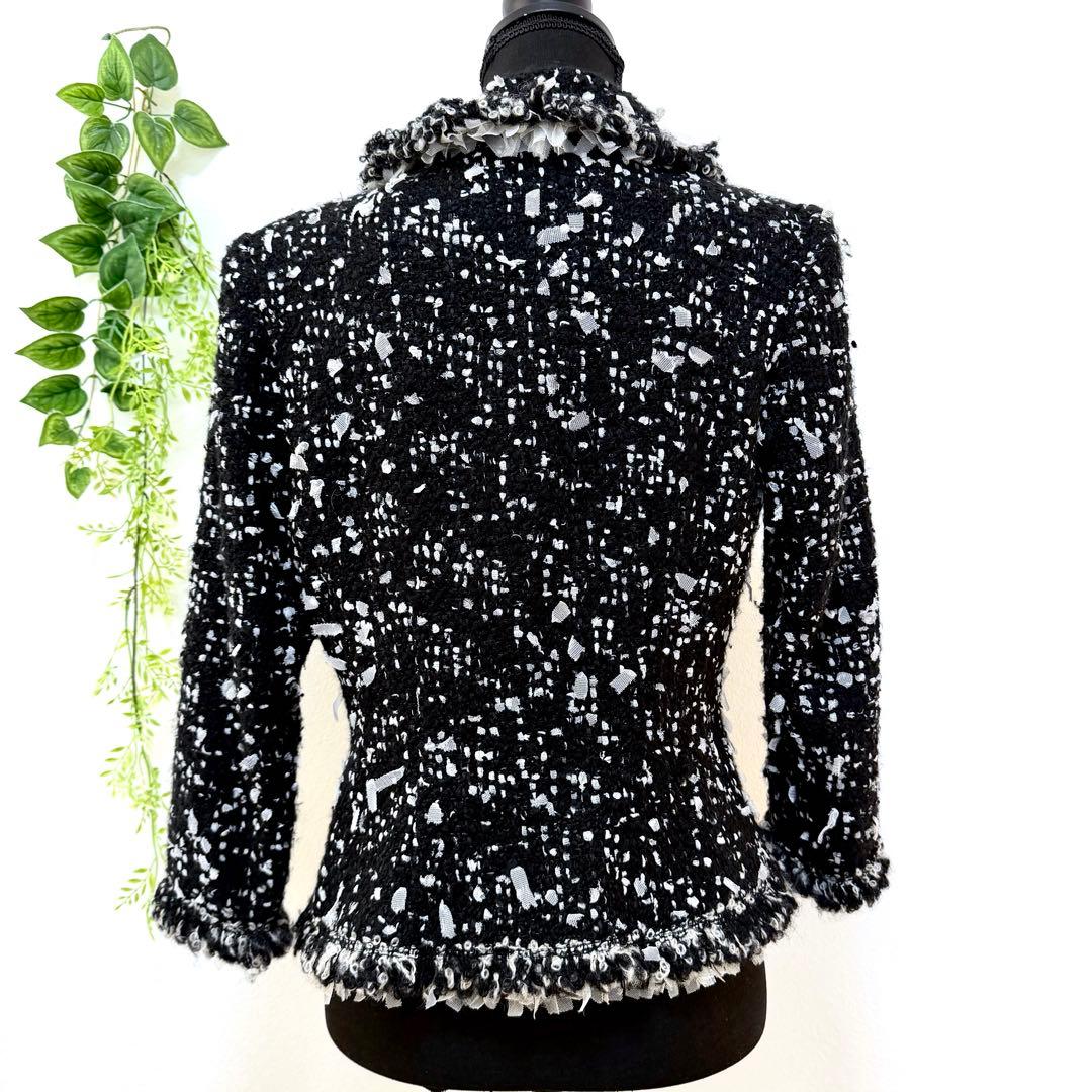 希少 Rene ルネ 最高級 ツイードジャケット ブラック ホワイト M フリル