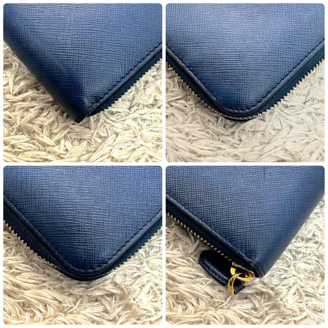 【美品】PRADA 長財布 ネイビー サフィアーノ シャイン