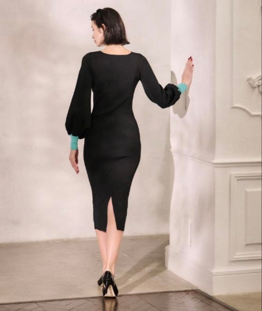 【JENNE】配色カフスニットワンピース　S