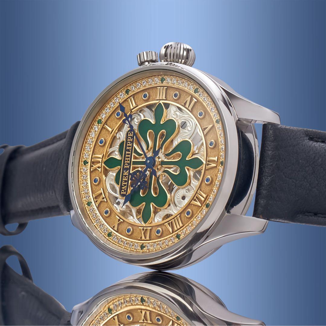 アンティーク 懐中時計ムーブメント使用 スケルトン腕時計 新ケース フル整備済み