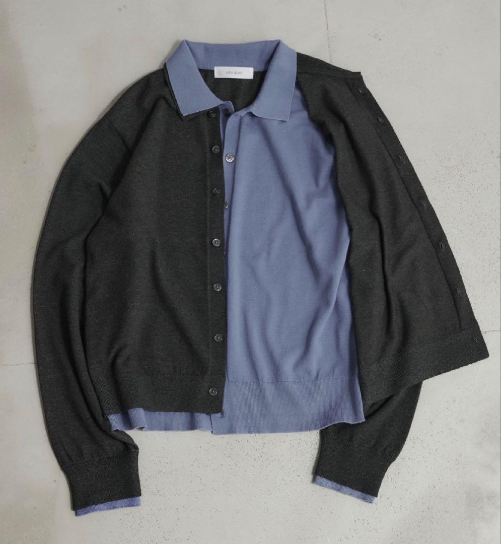 新品　selleglante レイヤードスタイルハイゲージニットシャツ　ブルー