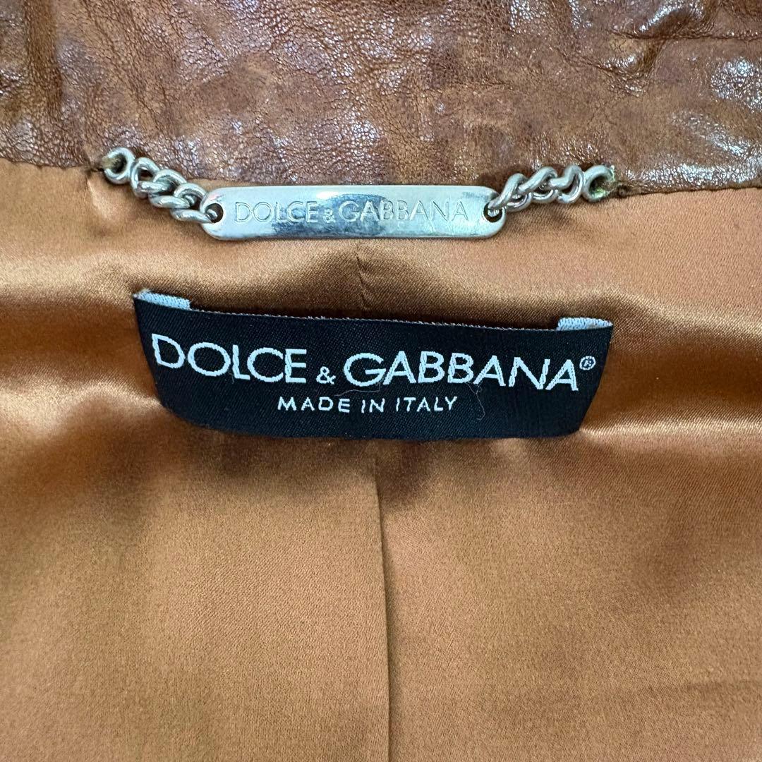 美品　ドルガバ　シングルライダースS 茶色　ラムレザー　色ムラ•シワ加工