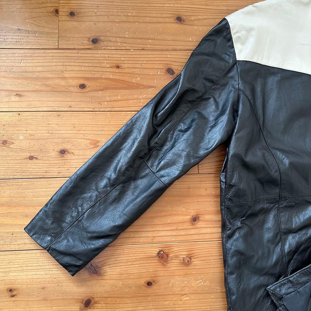 希少 90s~00s 2トーン 切り替え レザー スポーツジャケット カーコート