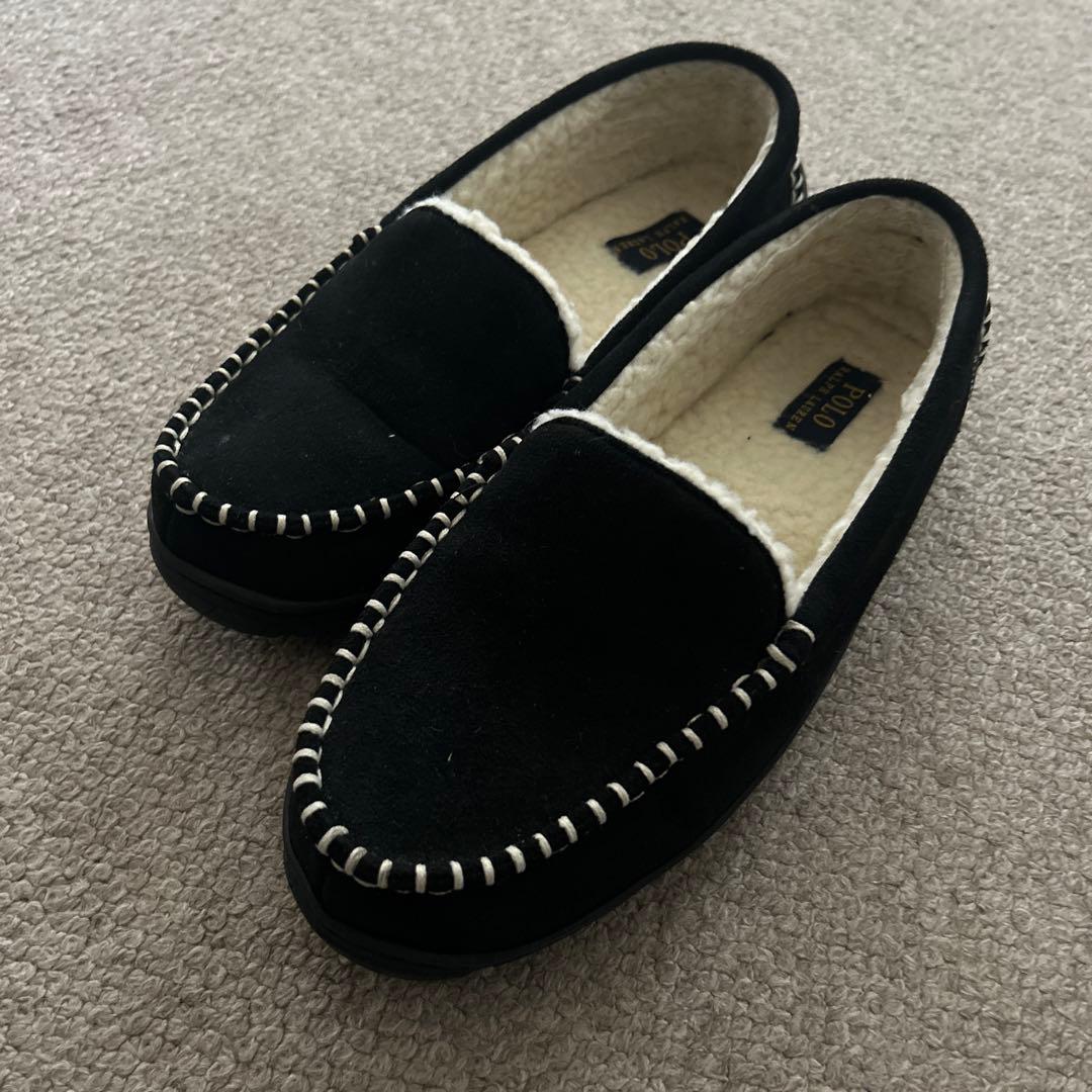 ラルフローレン　モカシン レディース ムートン 靴 ブラック 黒 25cm