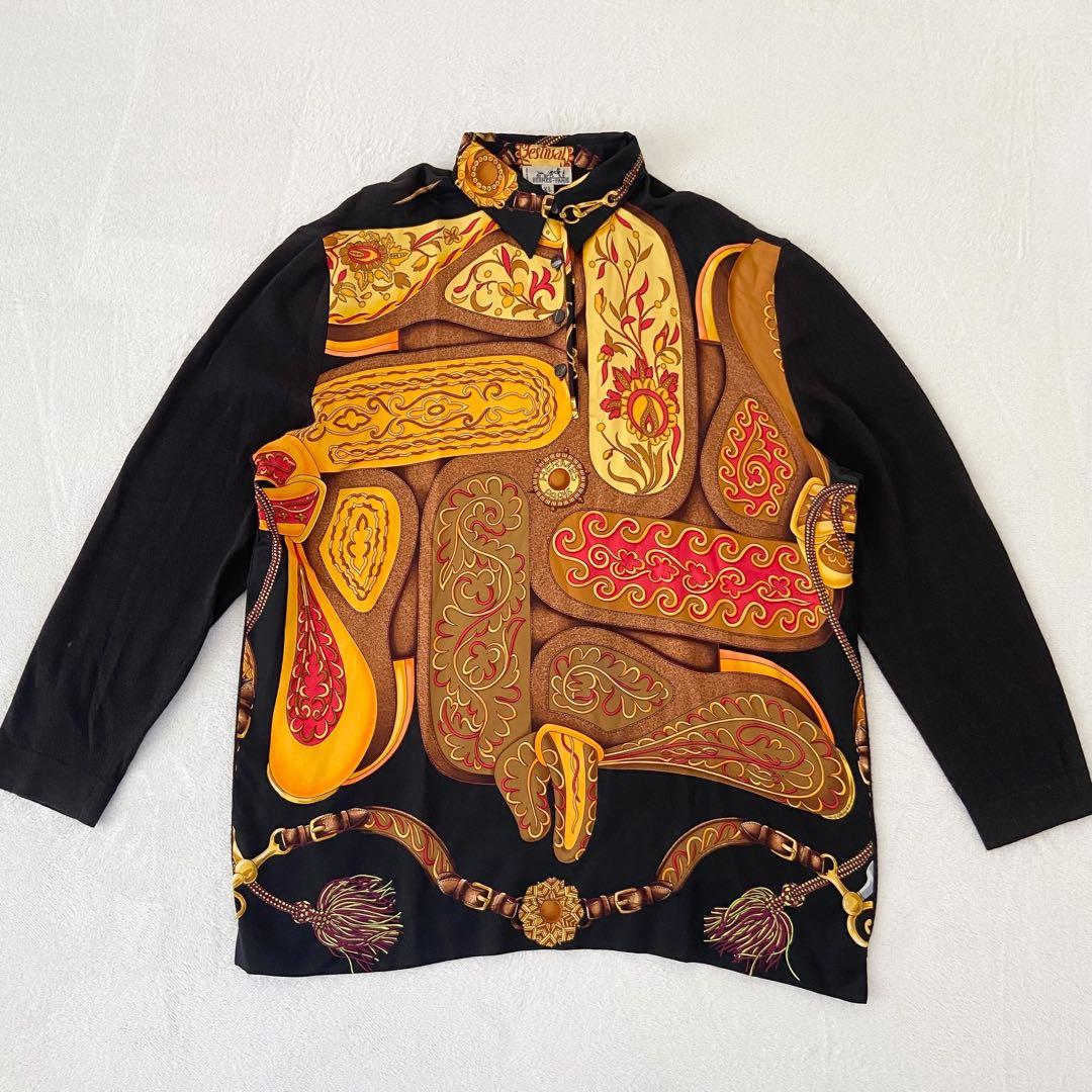 美品　HERMES Festival柄　スカーフ　馬具　シルク　ニット　カシミヤ