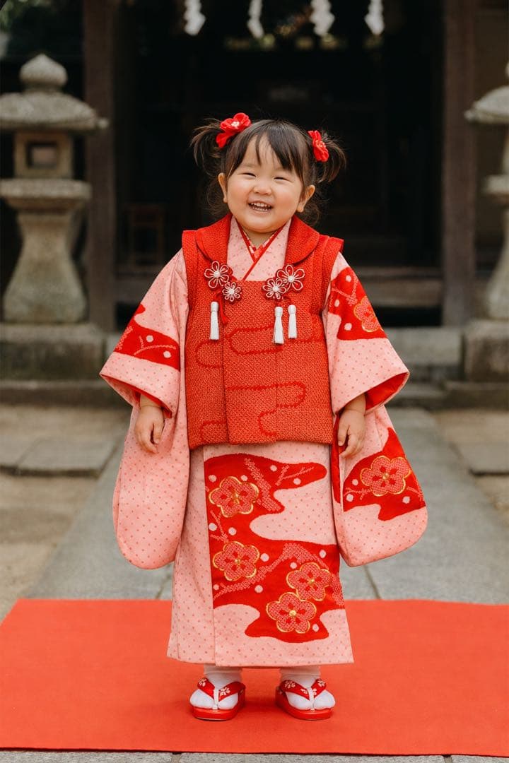 超豪華　七五三着物フルセット　着物被布長襦袢半襟付総絞り染め分け金糸3歳着物