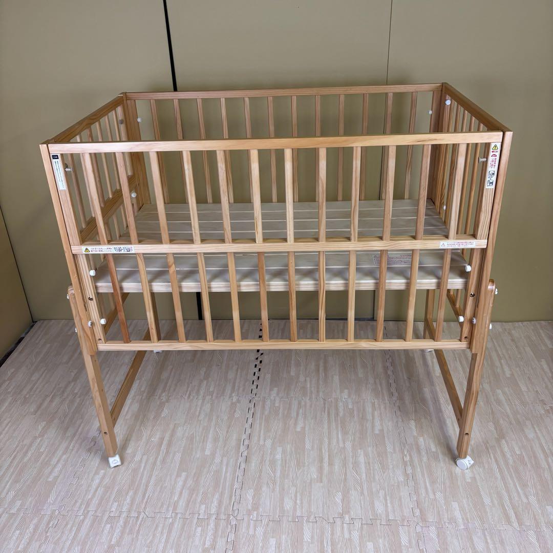 除菌清掃済☆美品☆　大和屋　トール　Wオープン　ベビーベッド　ナチュラル　すのこ
