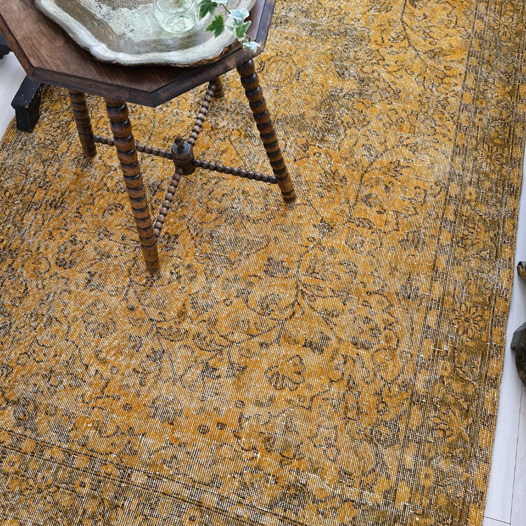 トルコ ヴィンテージラグ A109超大判 レア マスタードイエロー オーバーダイ
