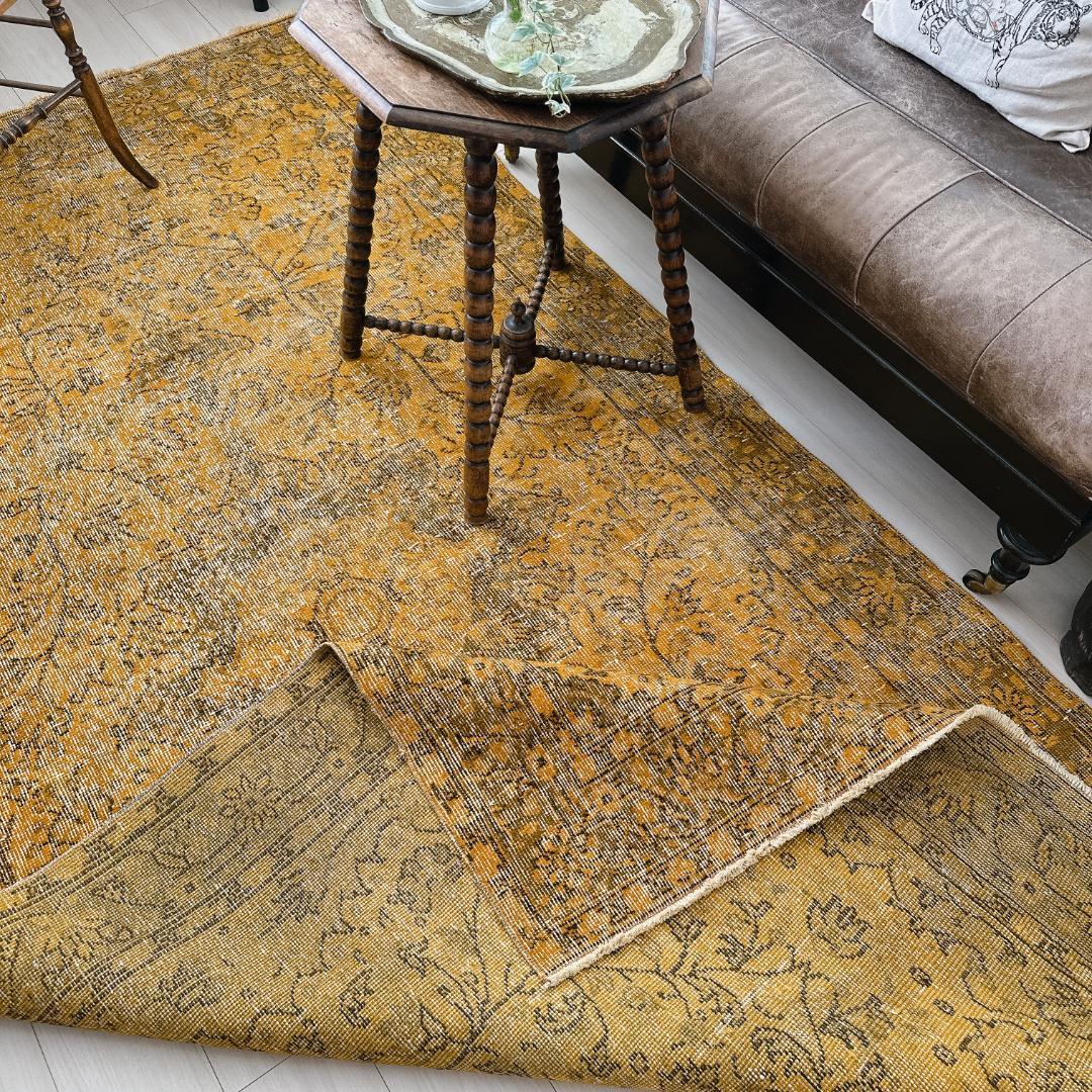トルコ ヴィンテージラグ A109超大判 レア マスタードイエロー オーバーダイ