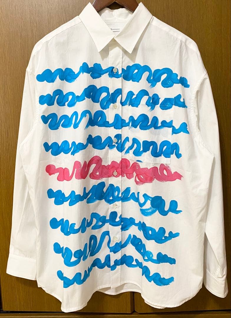 美品ヘラルボニーレギュラーカラーシャツ「blue brush-mm2025」