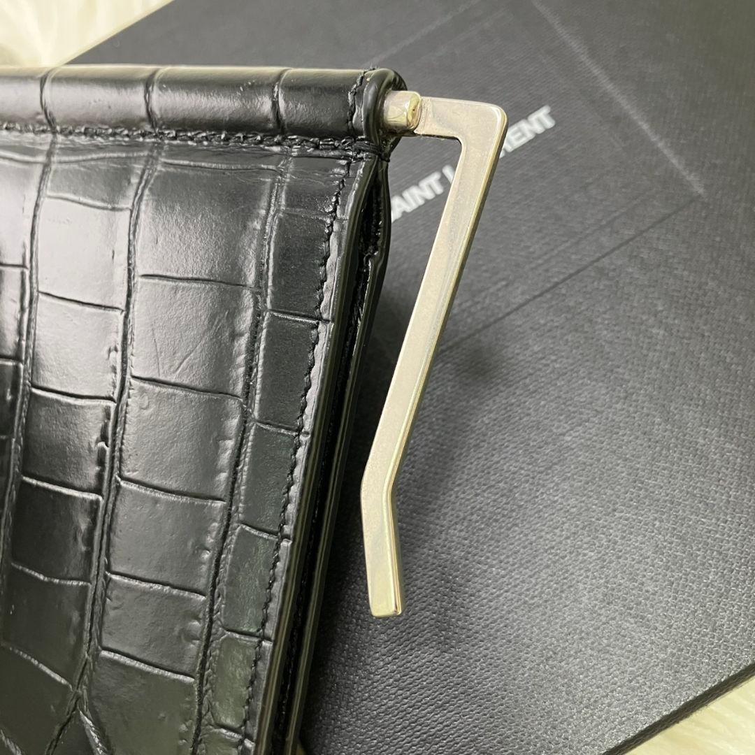 ⭐️極美品⭐️ サンローラン　マネークリップ　クロコ型押し　シルバー金具