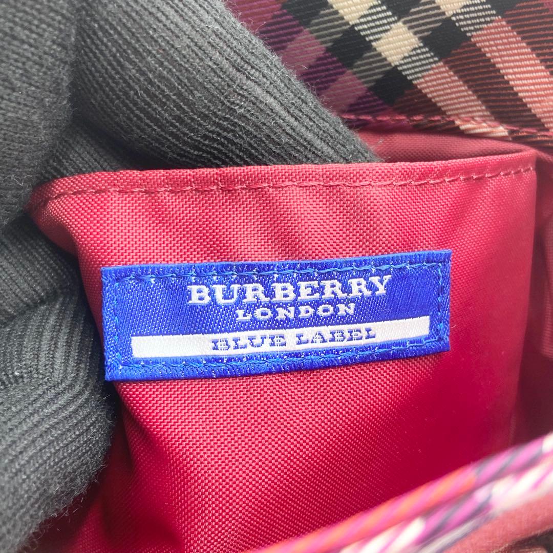 バーバリーブルーレーベル　ハンドバッグ　ミニトート　チェック　キャン　赤