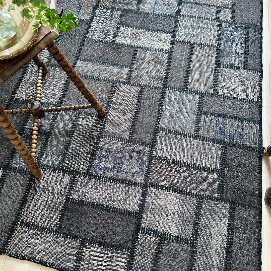 トルコ ヴィンテージラグ A57 超大判 レア グレー ブルー パッチワークラグ