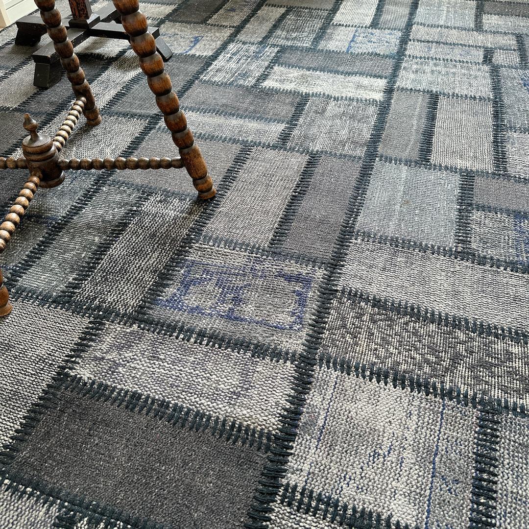 トルコ ヴィンテージラグ A57 超大判 レア グレー ブルー パッチワークラグ