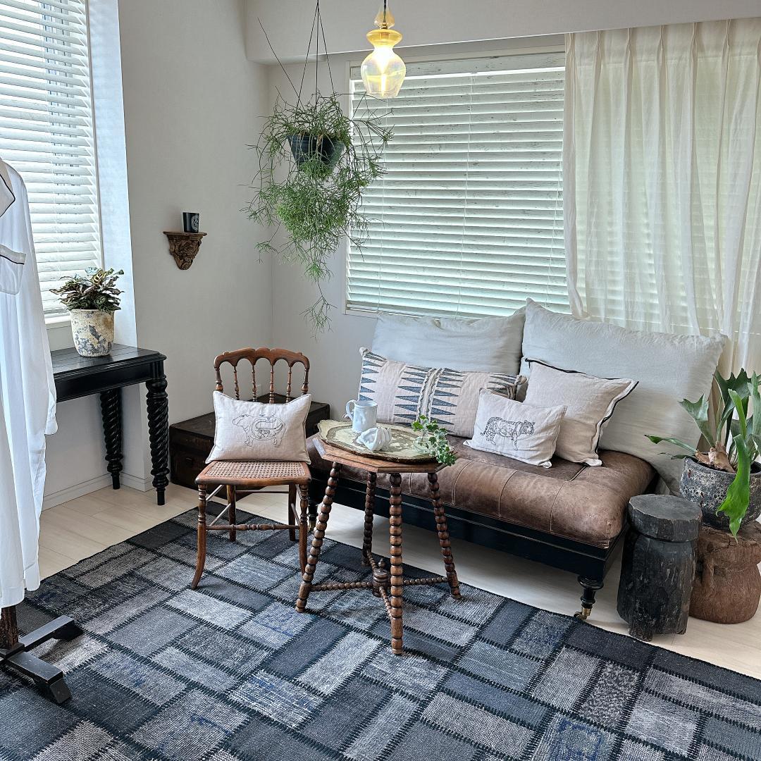 トルコ ヴィンテージラグ A57 超大判 レア グレー ブルー パッチワークラグ