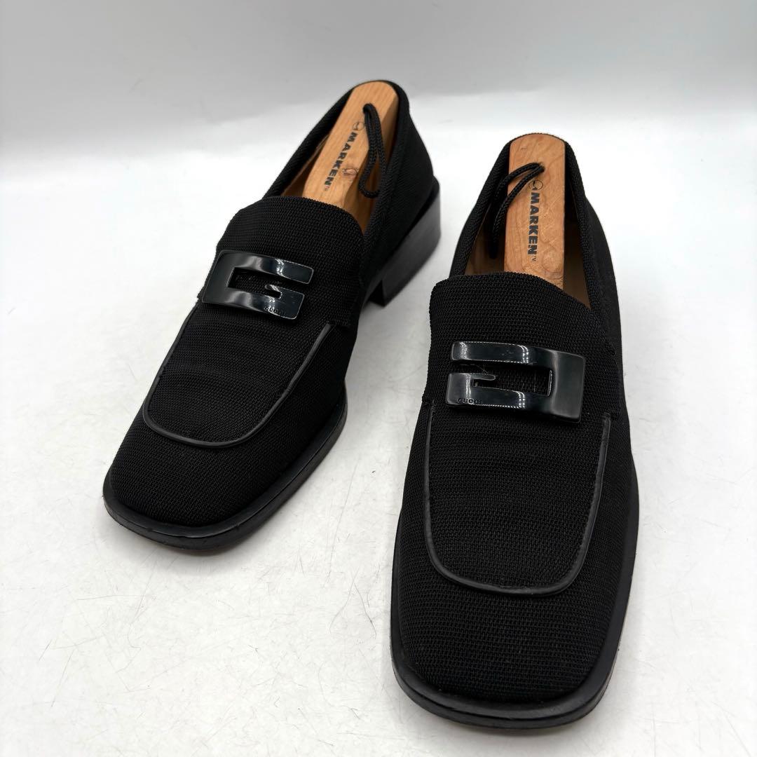 大人気✨ GUCCI ファブリック ヒール ローファー 【36C】 黒 Gロゴ
