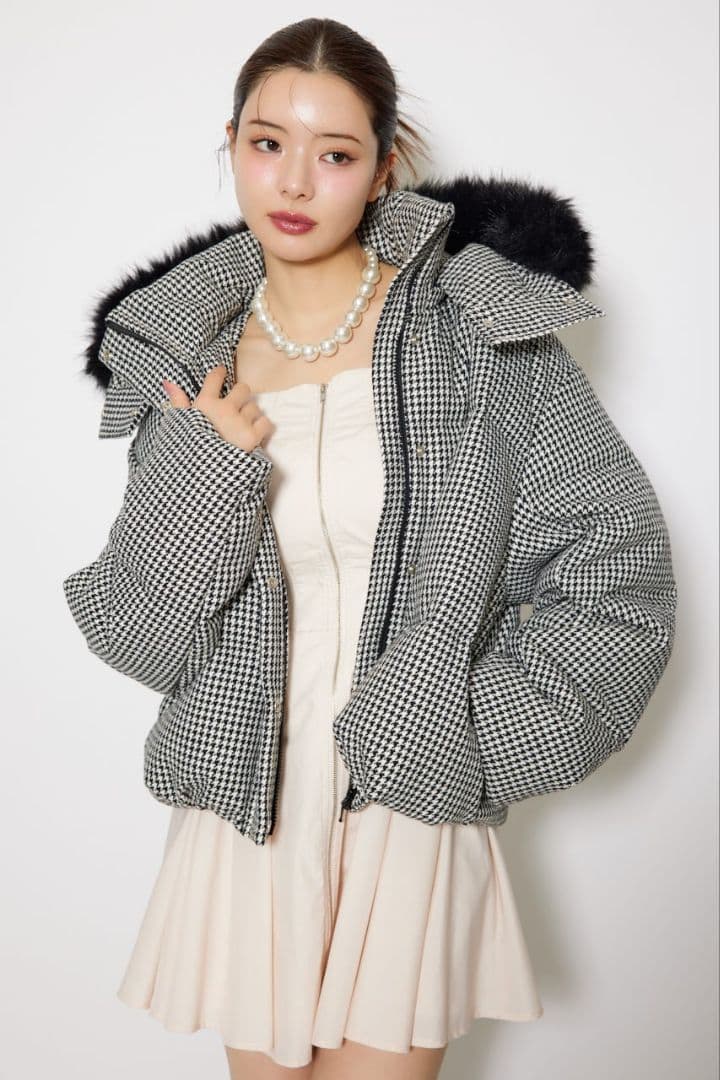 新品リエンダツィード柄ダウンジャケット