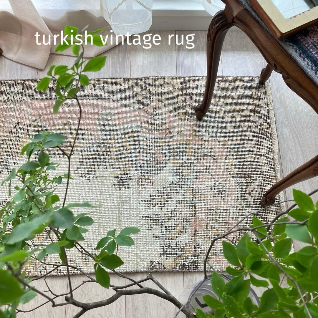 カフェオレ59×216ピンク　ブラウン　超ロングランナー　トルコヴィンテージラグ