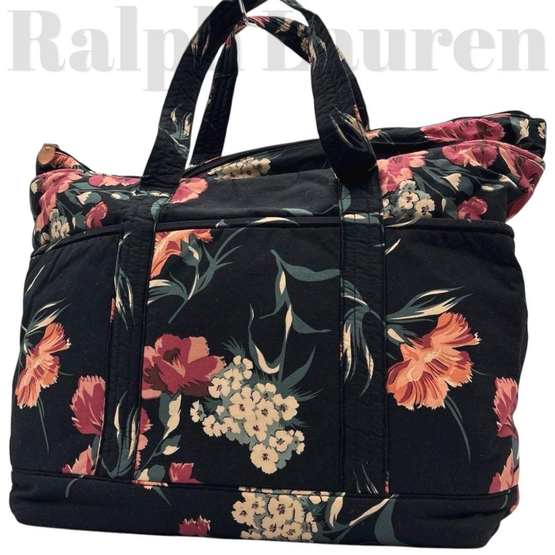 美品◎ラルフローレン 肩かけ可 ボストンバッグ 大型トート ポニー 花柄 男女可