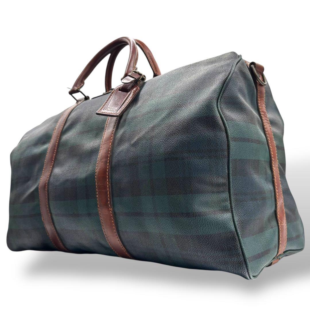 【ヴィンテージ】ポロラルフローレン　ボストンバッグ　トラベル　チェック柄　PVC