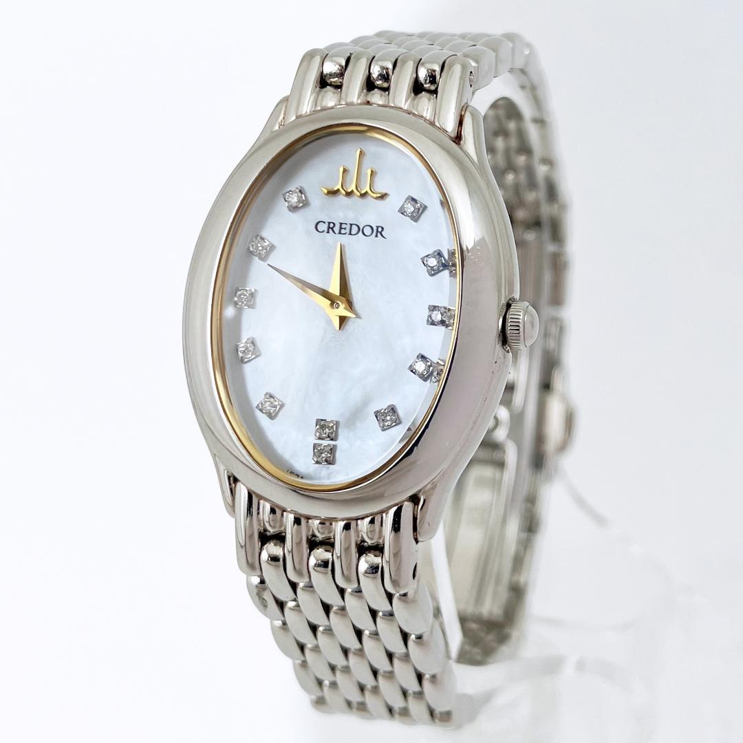 定価34万【美品】 セイコー クレドール シグノ　12Pダイヤ シェル オーバル