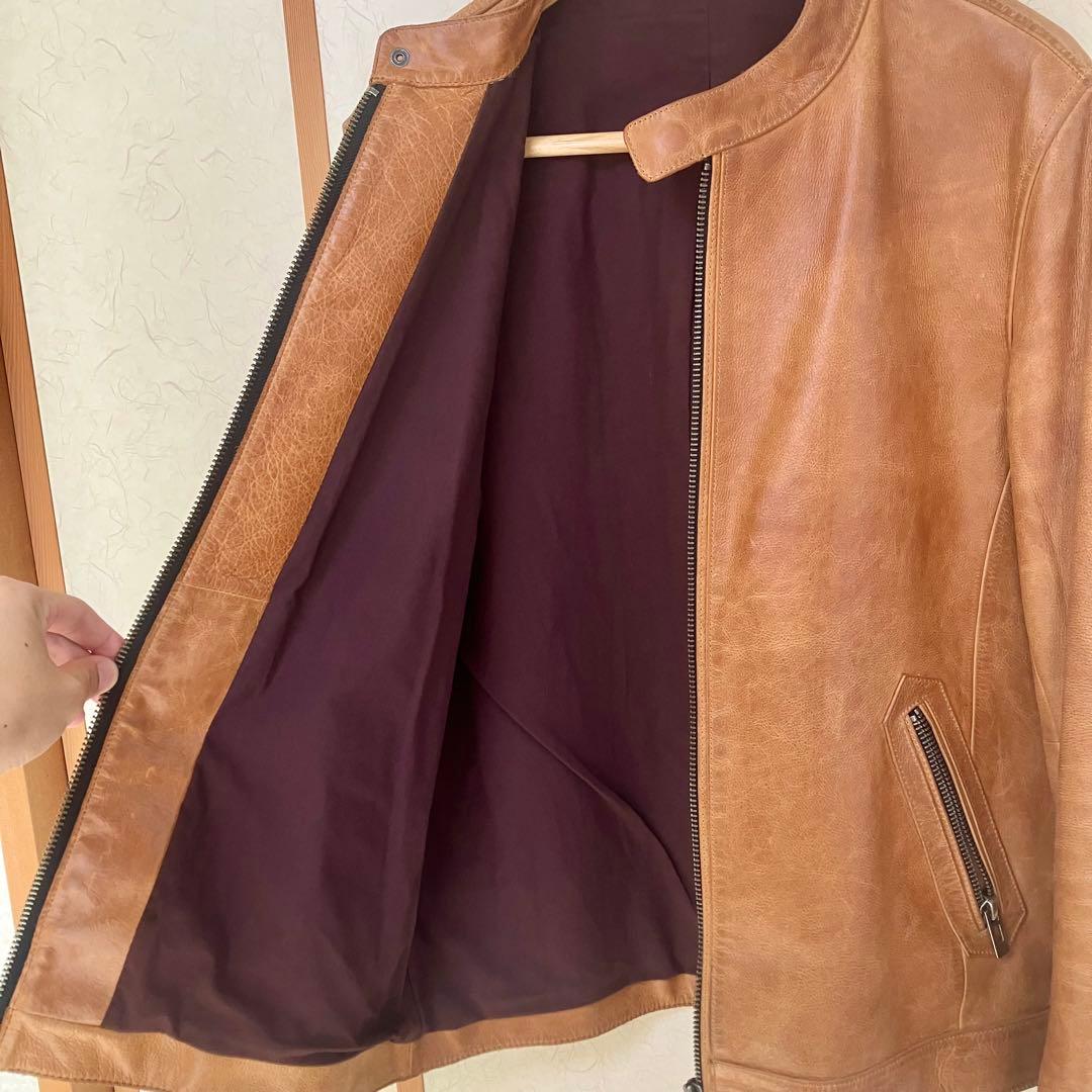 ★AVIREXFLY 本革 メンズ キャメル シングルライダースジャケットXL