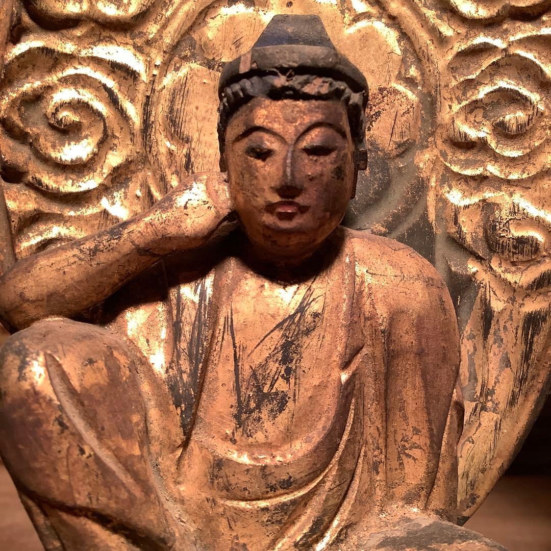 江戸初期・救世菩薩「如意輪観世音菩薩」七観音一尊・如意宝珠・金彩木彫