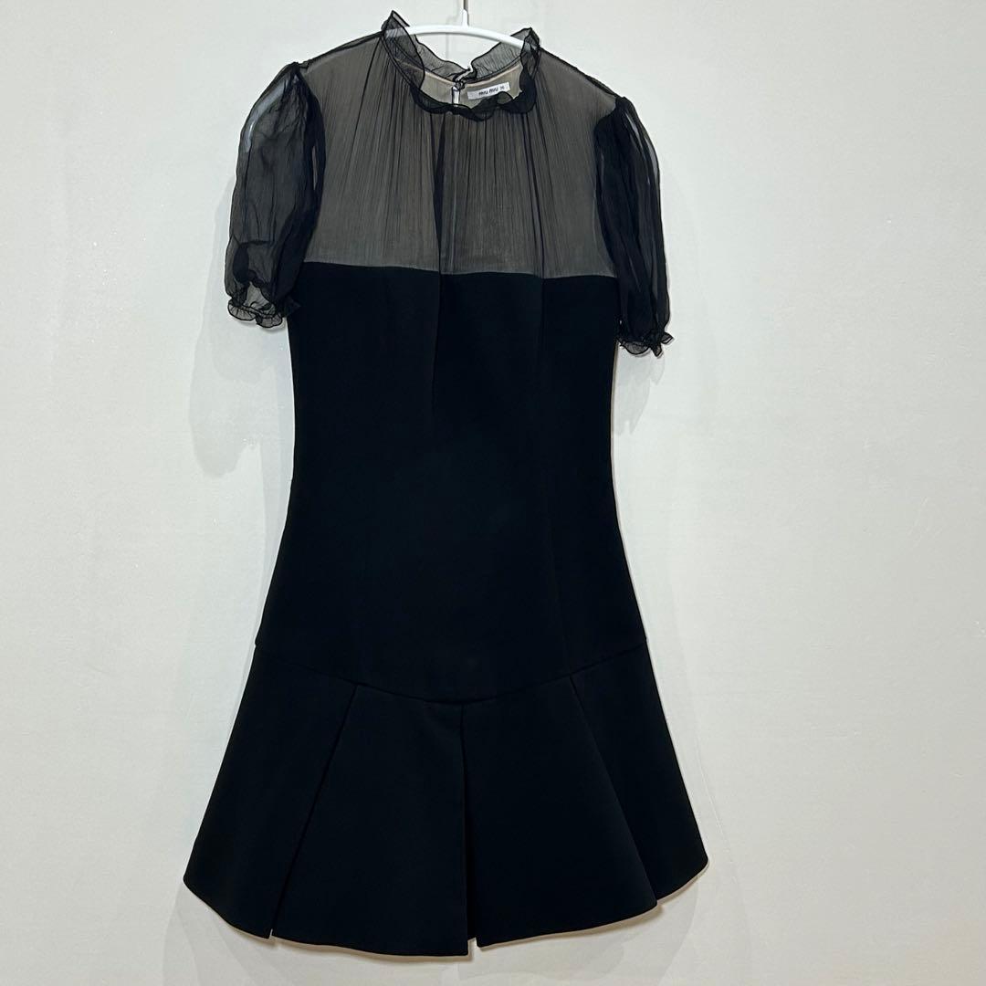 MIUMIU ミュウミュウ ブラック 半袖シースルー ミニワンピース ミニ丈