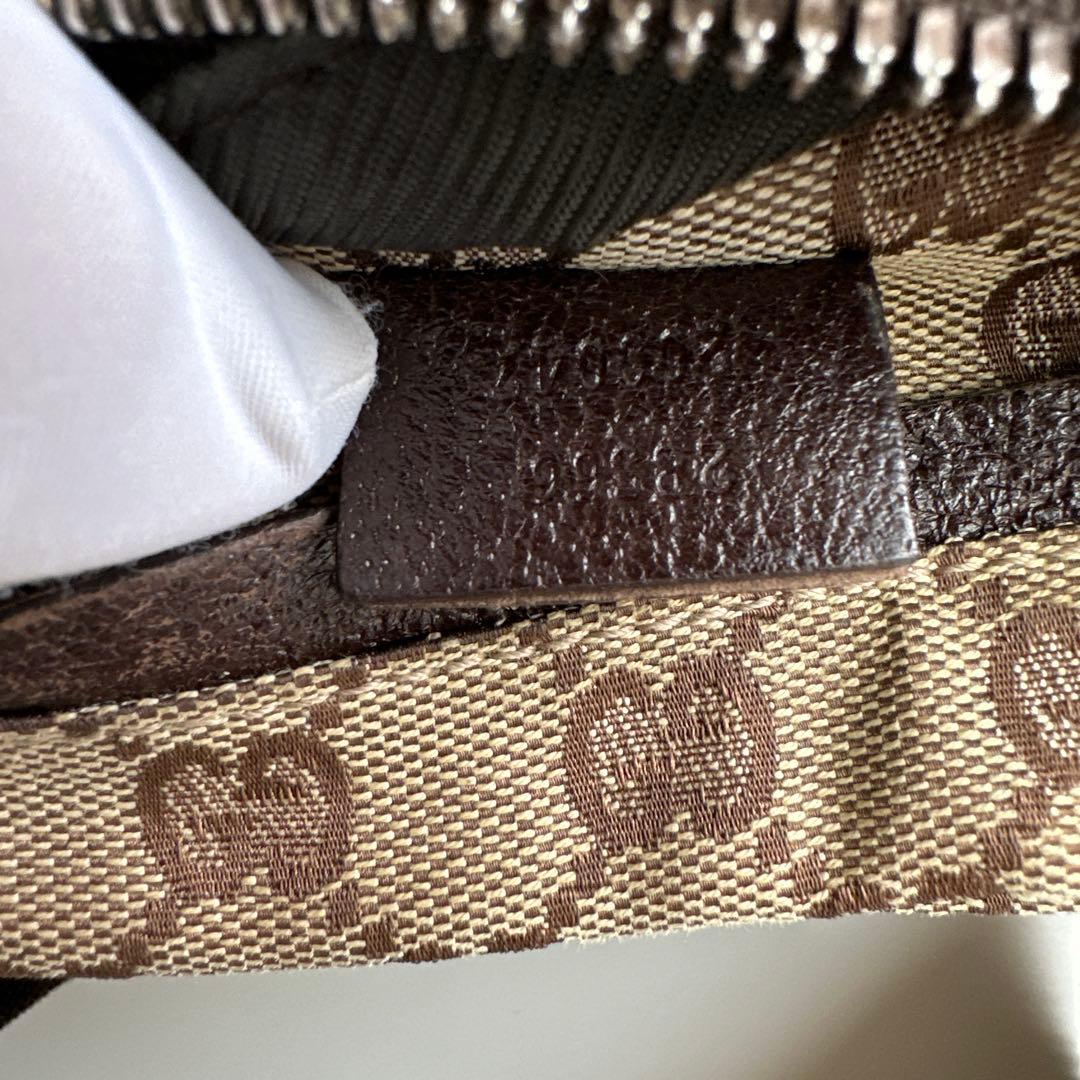 GUCCIボディバッグ GG キャンバス レザー ウエストポーチ ブラウン