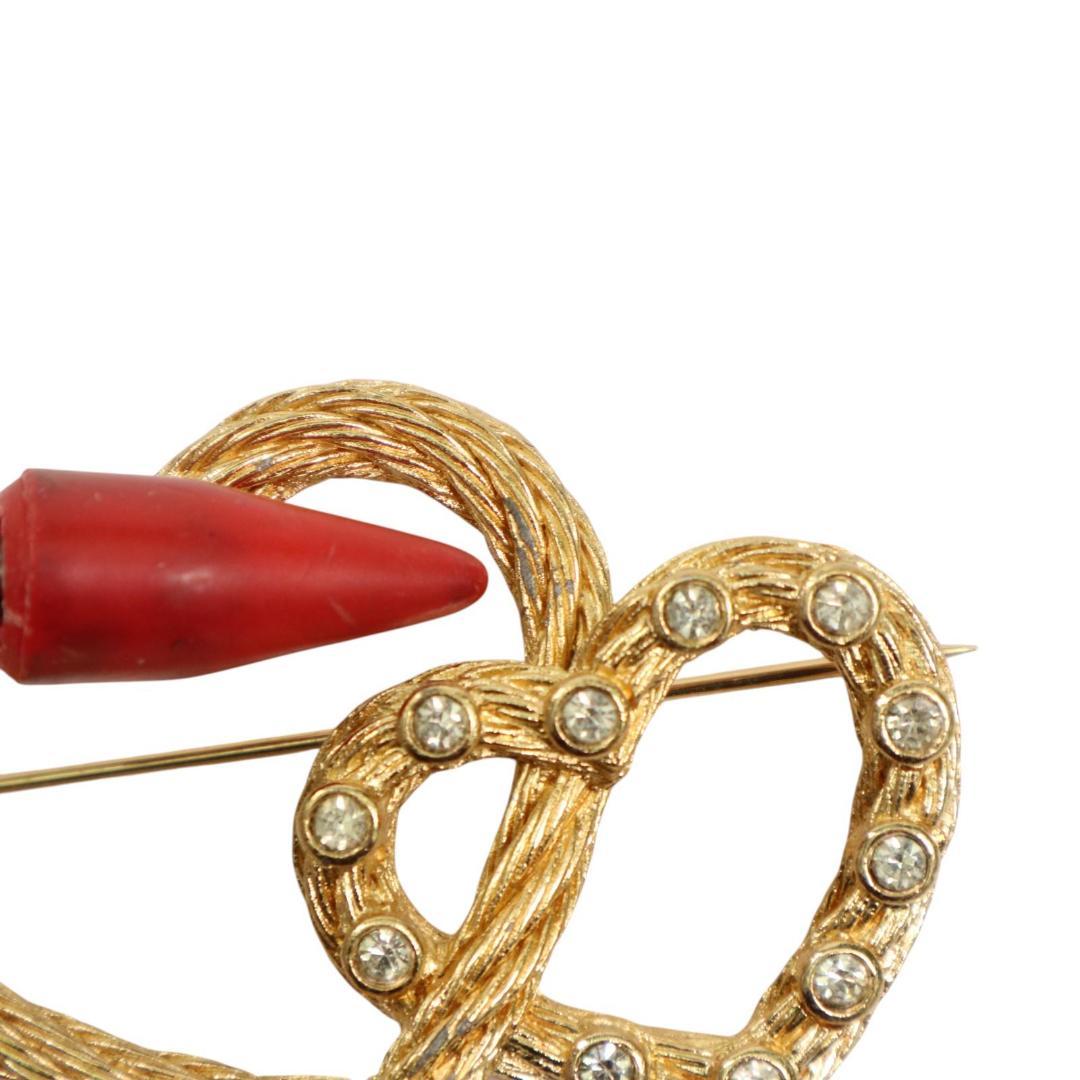 クリスチャンディオール　ダブルハート　ブローチ ゴールド　ラインストーン