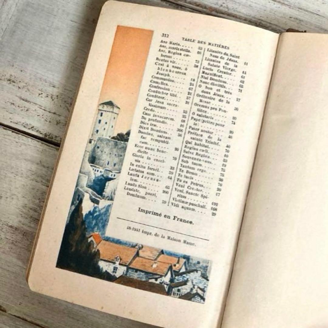 フランスアンティーク雑貨　ノートルダム革張り典礼書　ミゼル祈祷書聖書　ルルド聖母