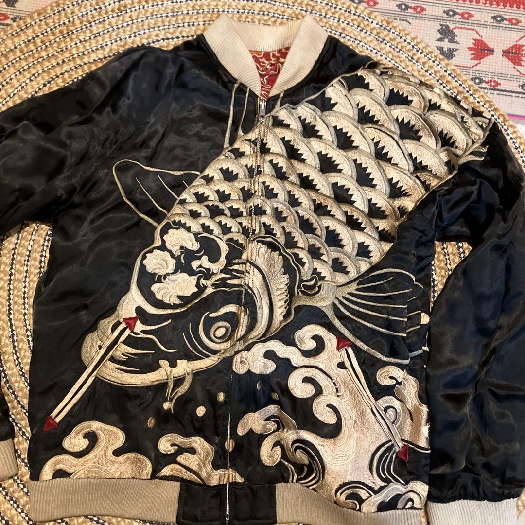 商*盛様 ドラゴン刺繍 バーガンディ スカジャン　鯉　龍　花旅旅団