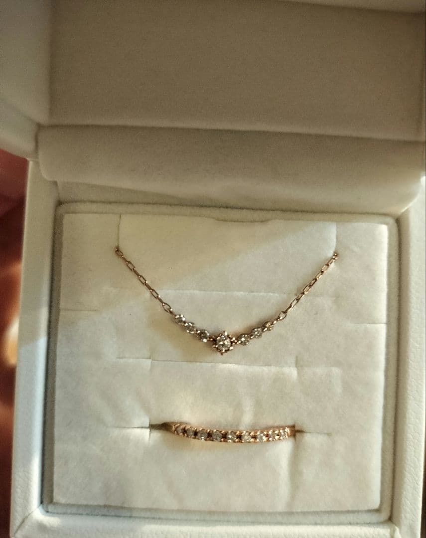 4℃ K10ピンクゴールド ダイヤモンドリング・K10ネックレス セット(箱付)