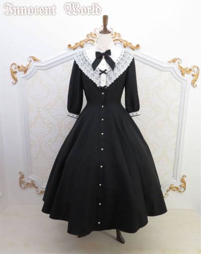 Innocent World イノワ　すずらんレースワンピース　黒×生成り（M）