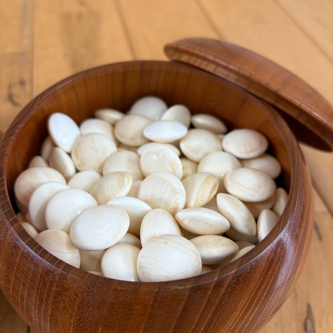 ☆囲碁☆ 高級　36号　本蛤石 那智石　碁笥 へそ付き　5.9寸　桐箱