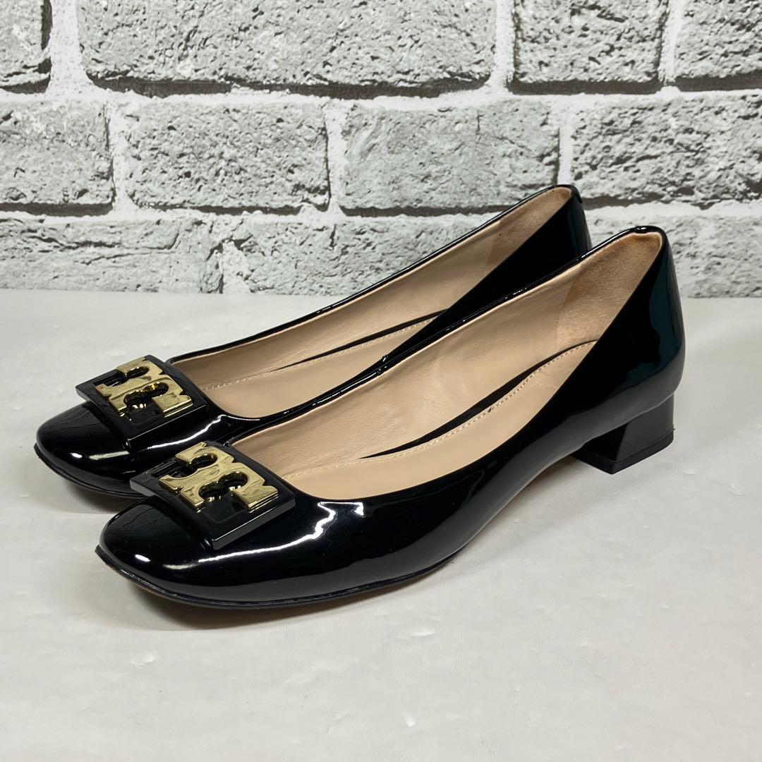【美品】TORY BURCH パンプス 6.5M 23.5cm 金ロゴ エナメル