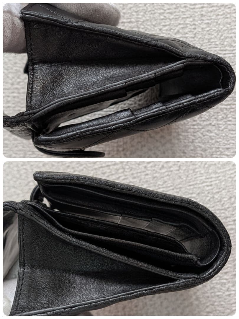 シャネル　ビコローレ　Wホック折り財布　黒　ラムスキン　チェーンウォレット
