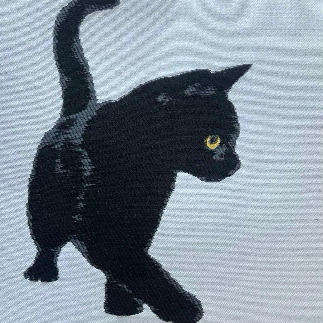 帯　猫と蝶々　リメイク　バンブーハンドルバッグ　浅型マチ広め