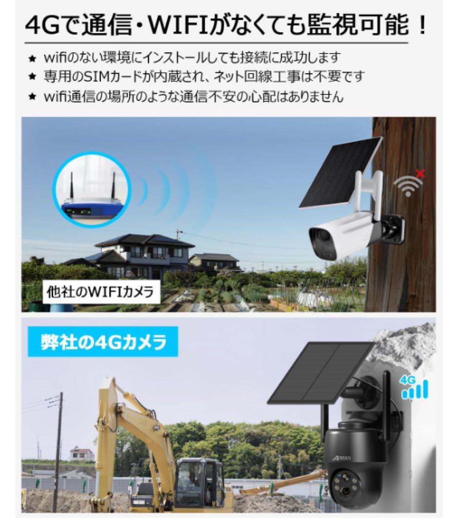 ANRAN 防犯カメラ 屋外 ソーラー 4Gカメラ