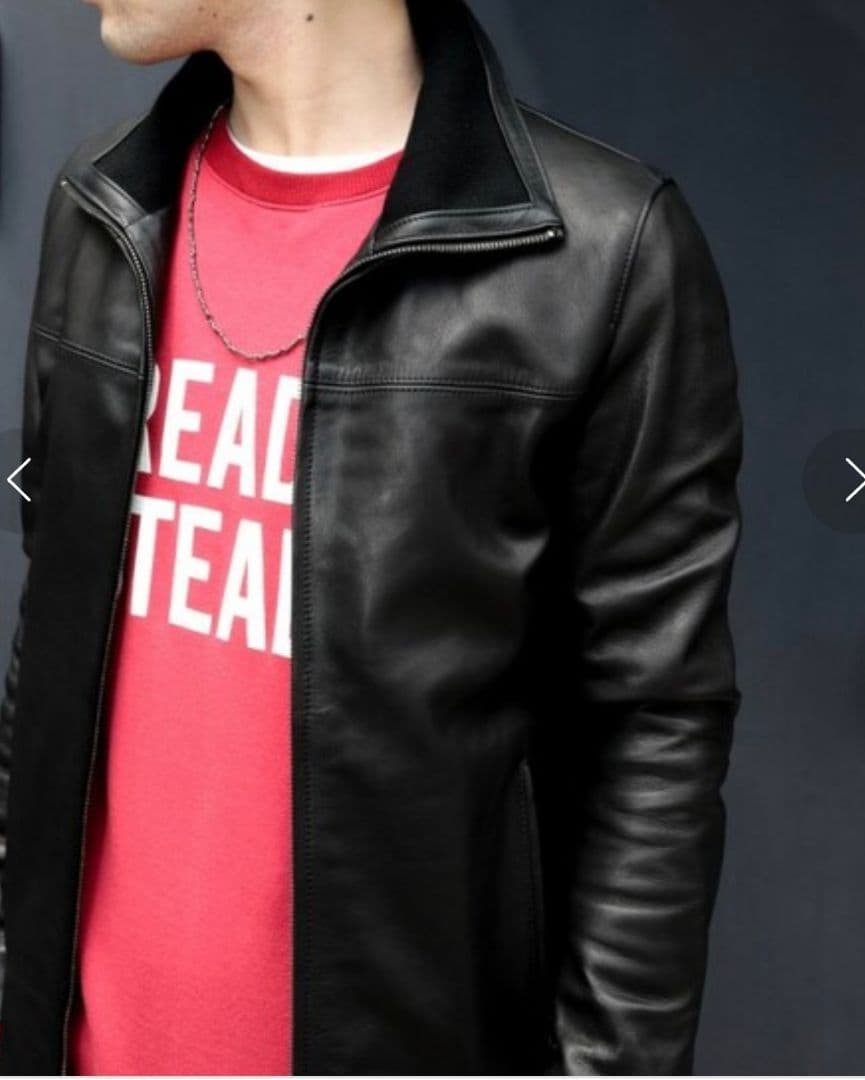 ラウンジリザード　ハイネック カウレザージャケット　サイズ3　ブラック