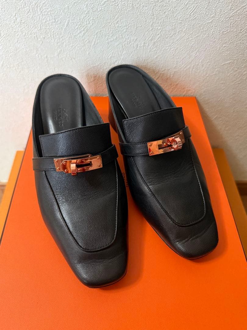 最終お値下げ　エルメス オズ　ミュール　サンダル レザーブラック　37