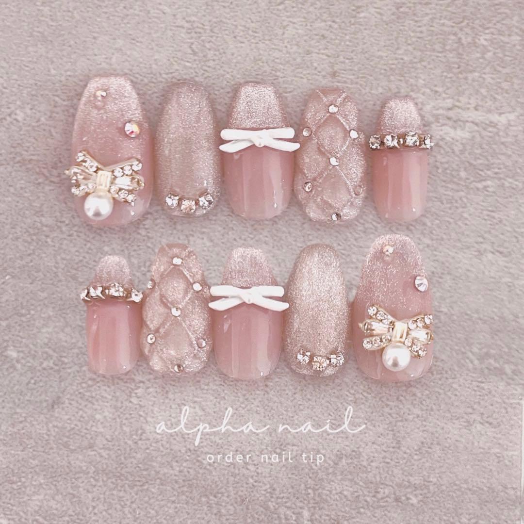 つぅ グリーンマグネットリボンネイルチップ