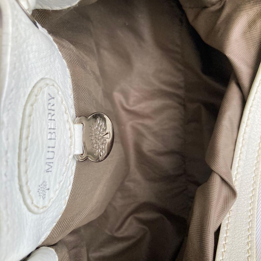 未使用に近い　マルベリー　トートバッグ　グレインレザー　ターンロック　ホワイト